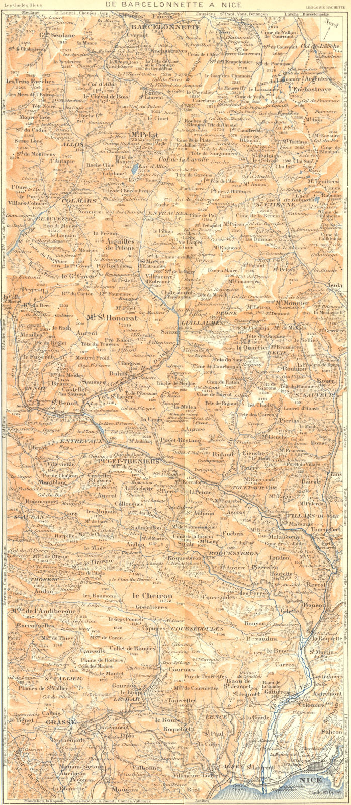 ALPES MARITIMES PROVENCE. Barcelonnette - Nice. Alpes Françaises 1926 old map
